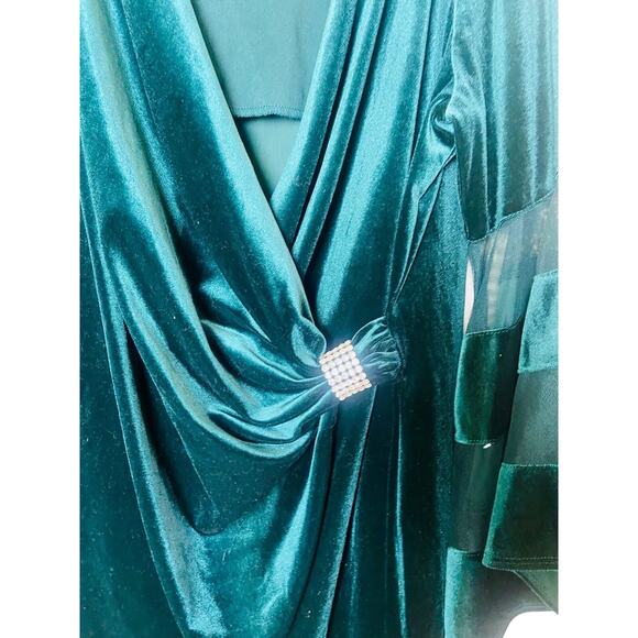 R&M Richards Womens Velvet Dress V Neck Long Sleeve Knee Length Green Size 14W - Picture 4 of 8